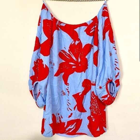 Bardot Camilla Hawaiian Floral Off The Shoulder Long Sleeve Blouson Dress - Picture 3 of 7